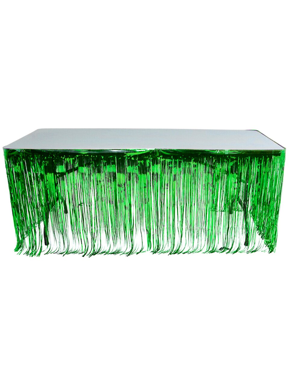 144" x 30" Metallic Tinsel Shiny Green Fringe Table Skirt Party Decoration